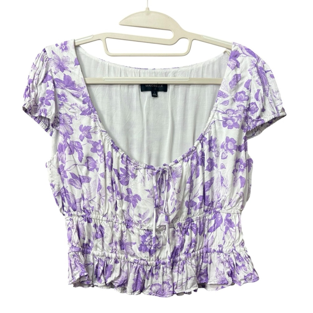 MAJORELLE‎ Pegasus Top in Purple Riviera Purple White Cropped Milkmaid Size S - Picture 9 of 9